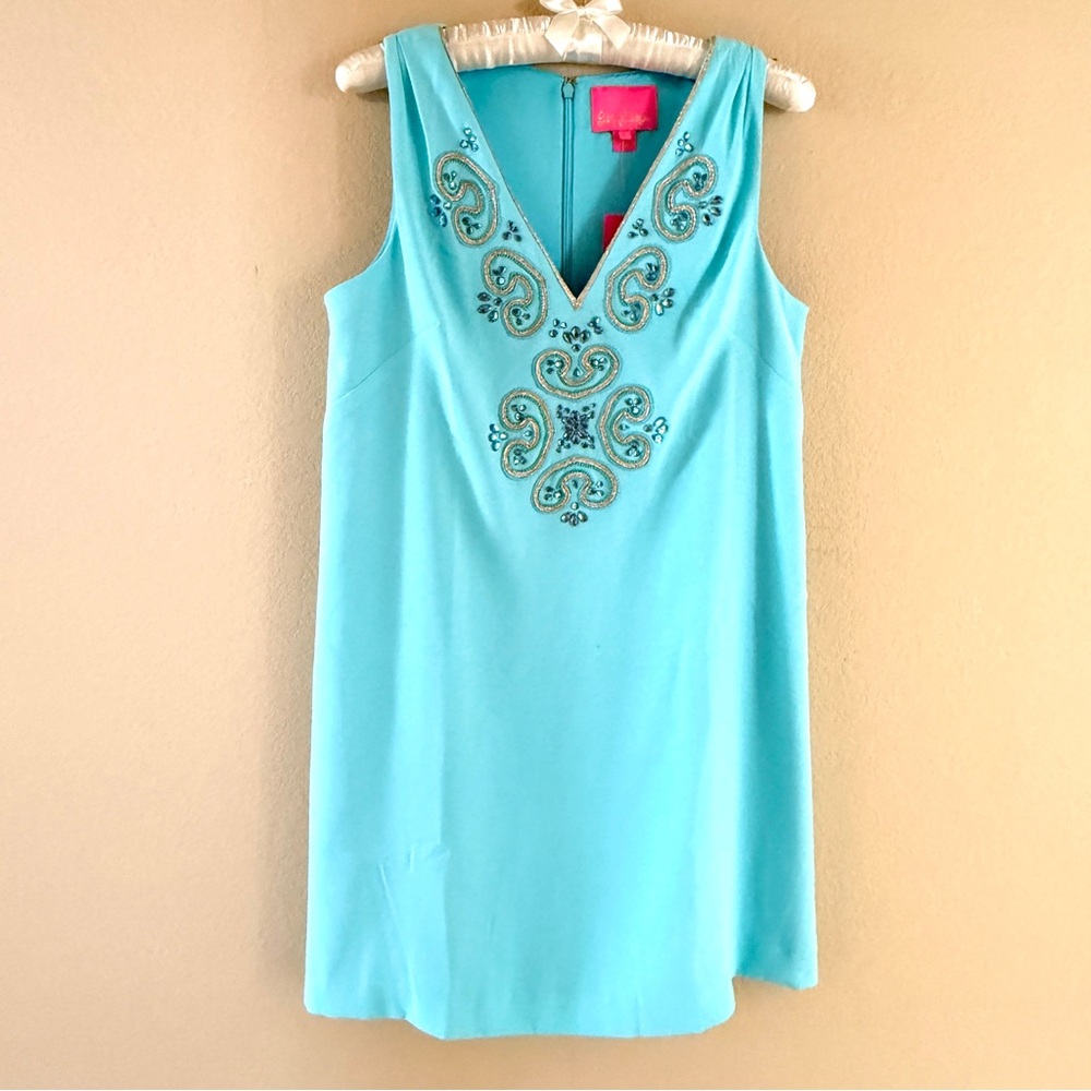 Lilly Pulitzer Aqua Dress with Gold Embellishments